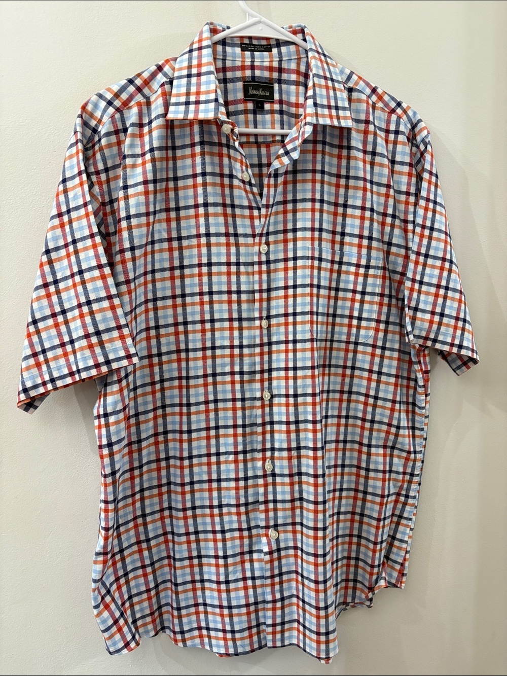 Neiman Marcus Men's Short Sleeve Plaid Button-Down Shirt - large